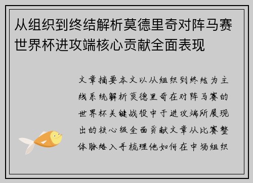 从组织到终结解析莫德里奇对阵马赛世界杯进攻端核心贡献全面表现